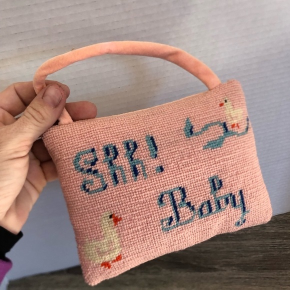 Vtg Pink Needlepoint SHH BABY Hanging - Picture 3 of 9